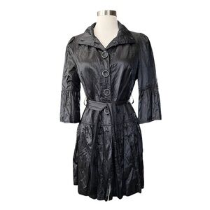 Goelia Black Coat Women's Size XS Buttons Tiered Belted High Neck Coated Dress